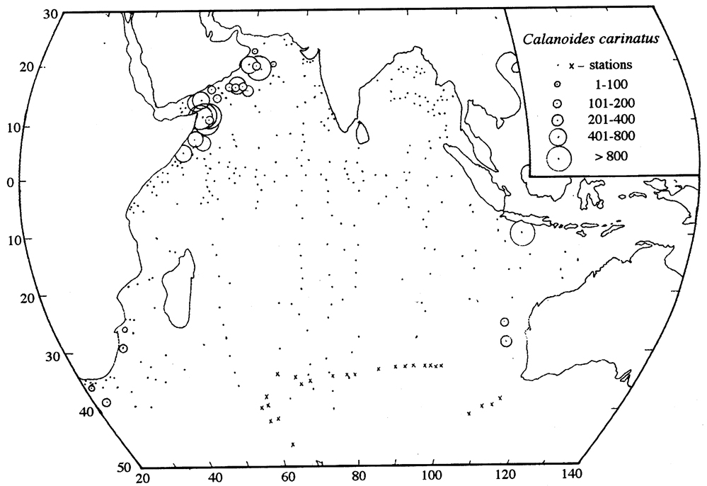 Espèce Calanoides natalis - Carte de distribution 8