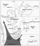 Schematic map of sea currents influencing South and West Spitsbergen