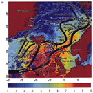 Schematic of the major pathways of near-surface Atlantic water in the northern North Atlantic and Nordic Seas (dark arrows) as derived from near-surface Lagrangian drifter data